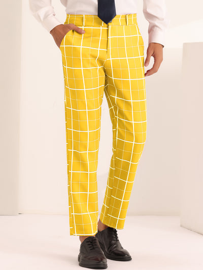 Men's Business Slim Fit Flat Front Checked Pants