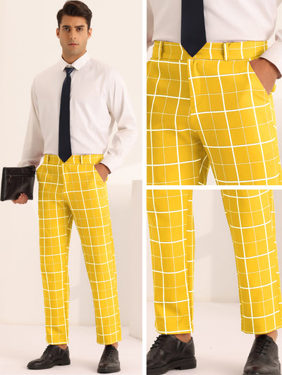 Men's Business Slim Fit Flat Front Checked Pants