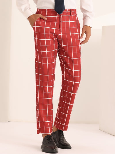 Men's Business Slim Fit Flat Front Checked Pants