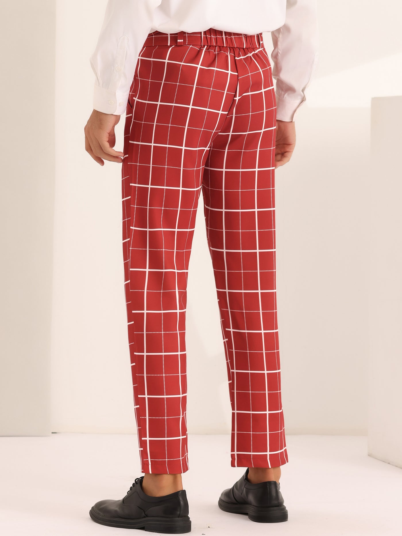 Bublédon Men's Business Slim Fit Flat Front Checked Pants