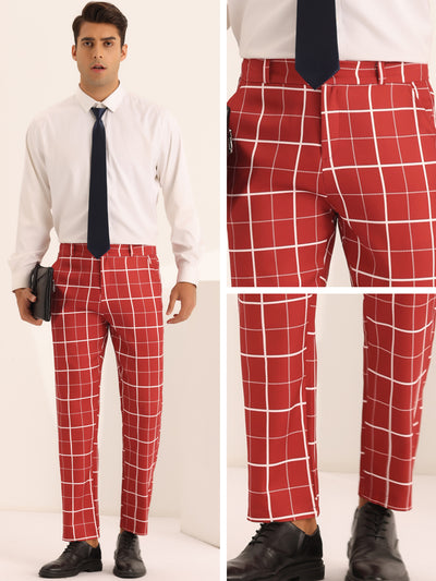 Men's Business Slim Fit Flat Front Checked Pants