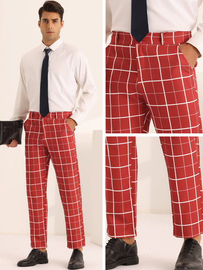 Men's Business Slim Fit Flat Front Checked Pants