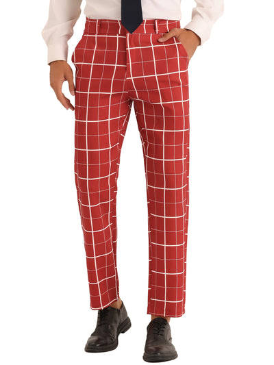 Men's Business Slim Fit Flat Front Checked Pants