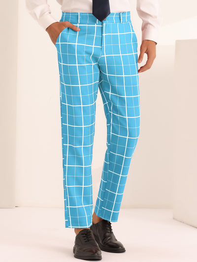 Men's Business Slim Fit Flat Front Checked Pants