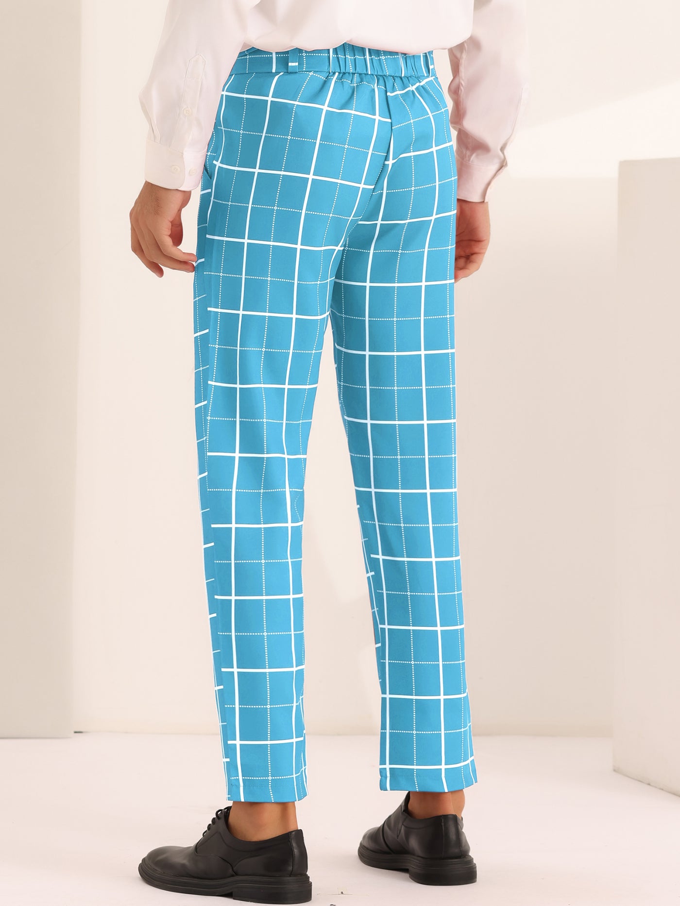 Bublédon Men's Business Slim Fit Flat Front Checked Pants