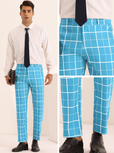 Men's Business Slim Fit Flat Front Checked Pants