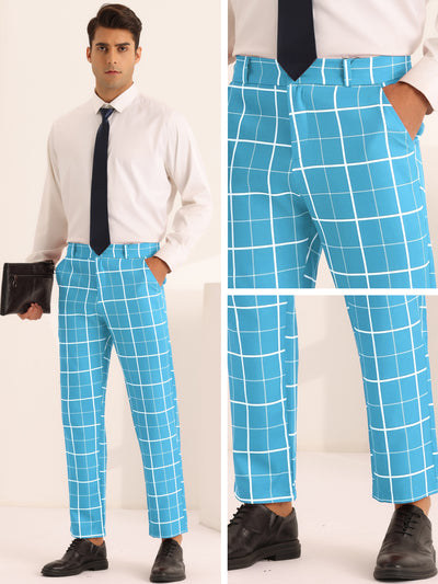 Men's Business Slim Fit Flat Front Checked Pants