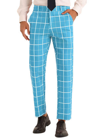 Men's Business Slim Fit Flat Front Checked Pants