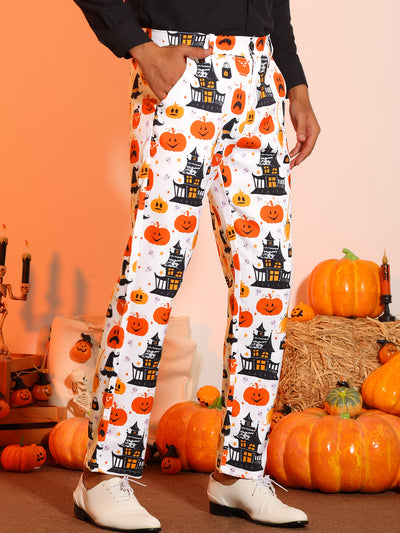 Halloween Printed Pants for Men's Flat Front Cosplay Costume Funny Party Trousers