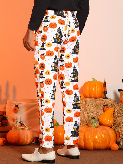 Halloween Printed Pants for Men's Flat Front Cosplay Costume Funny Party Trousers