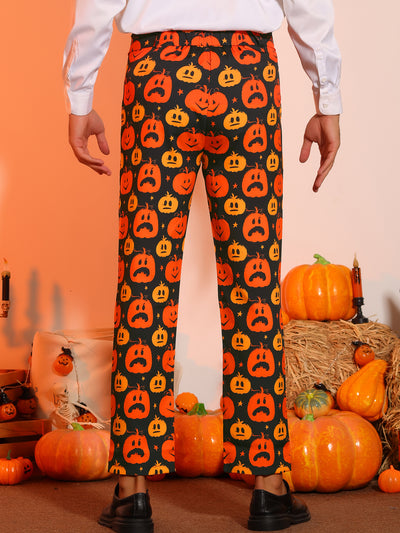 Halloween Printed Pants for Men's Flat Front Cosplay Costume Funny Party Trousers