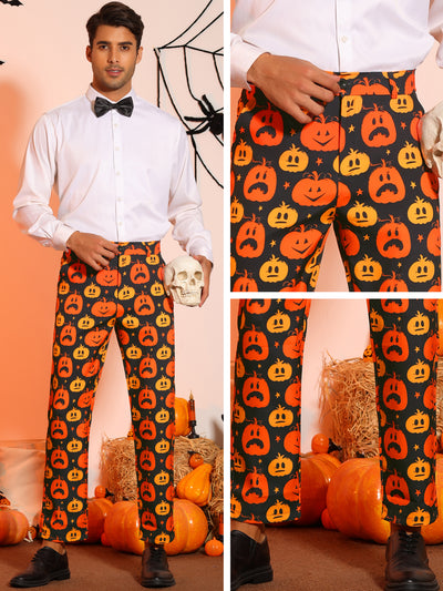 Halloween Printed Pants for Men's Flat Front Cosplay Costume Funny Party Trousers