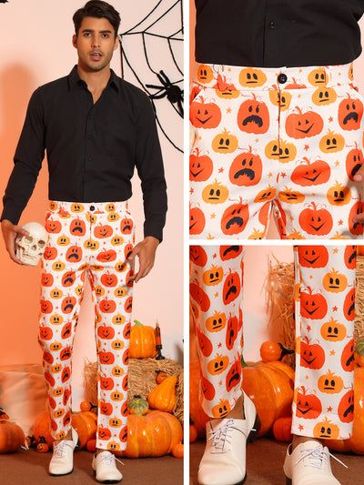 Halloween Printed Pants for Men's Flat Front Cosplay Costume Funny Party Trousers