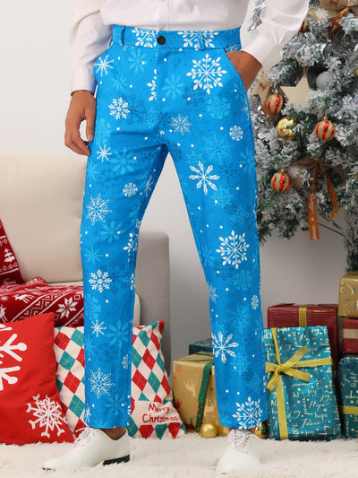 Printed Pants for Men's Flat Front Funny Party Costume Christmas Trousers