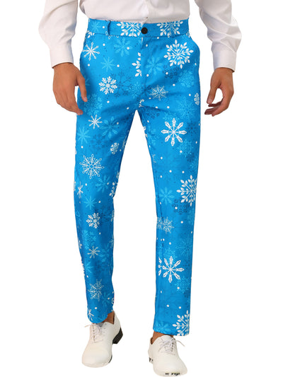 Printed Pants for Men's Flat Front Funny Party Costume Christmas Trousers