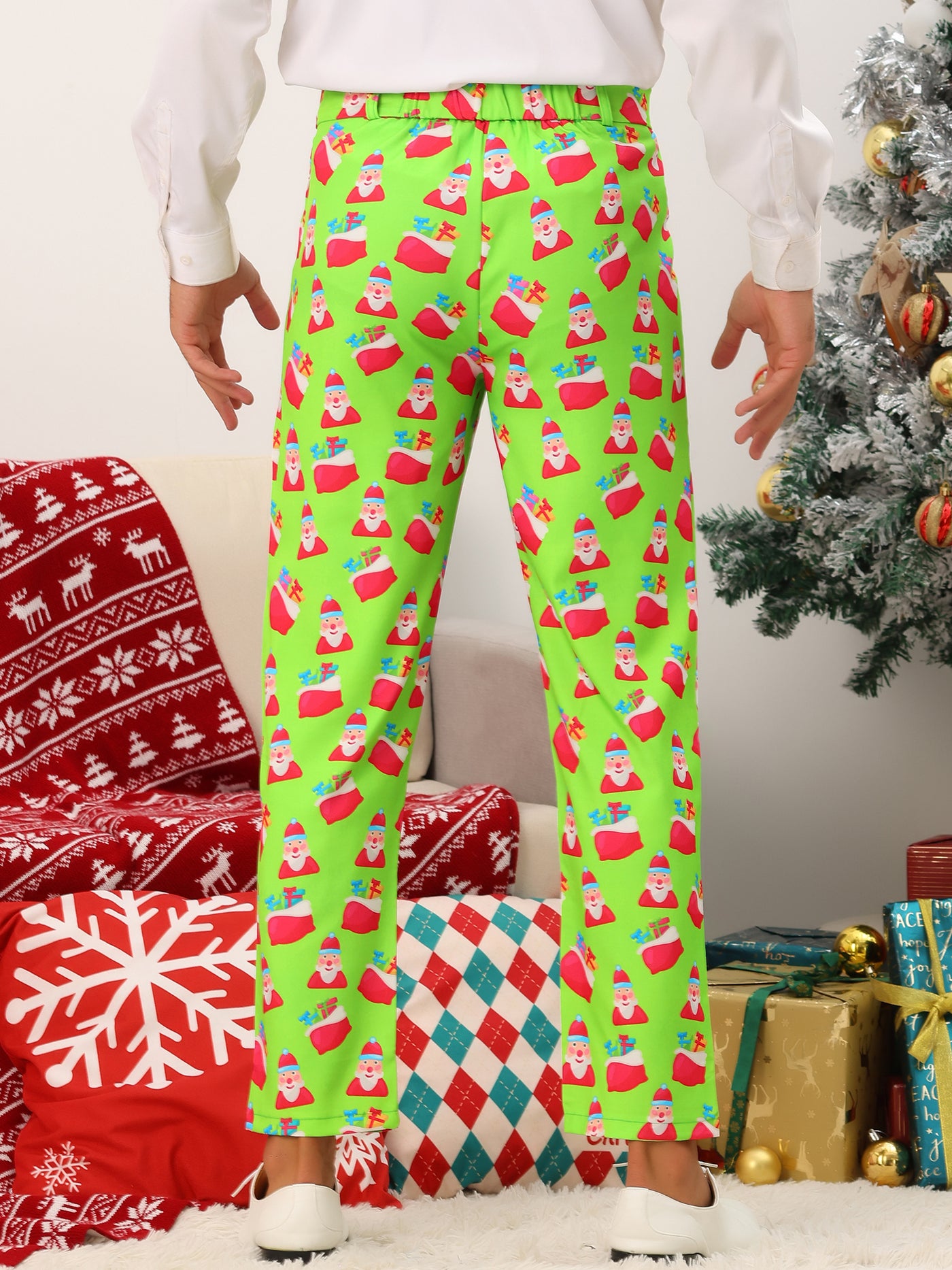 Bublédon Printed Pants for Men's Flat Front Funny Party Costume Christmas Trousers