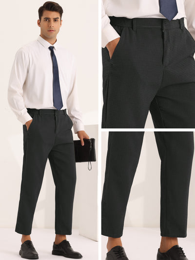 Men's Solid Flat Front Waffle Ankle Length Dress Pants