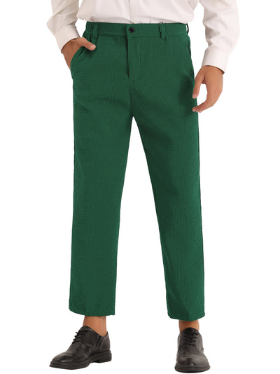 Men's Solid Flat Front Waffle Ankle Length Dress Pants