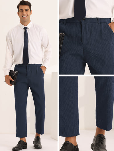 Men's Solid Flat Front Waffle Ankle Length Dress Pants