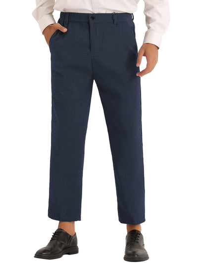 Men's Solid Flat Front Waffle Ankle Length Dress Pants