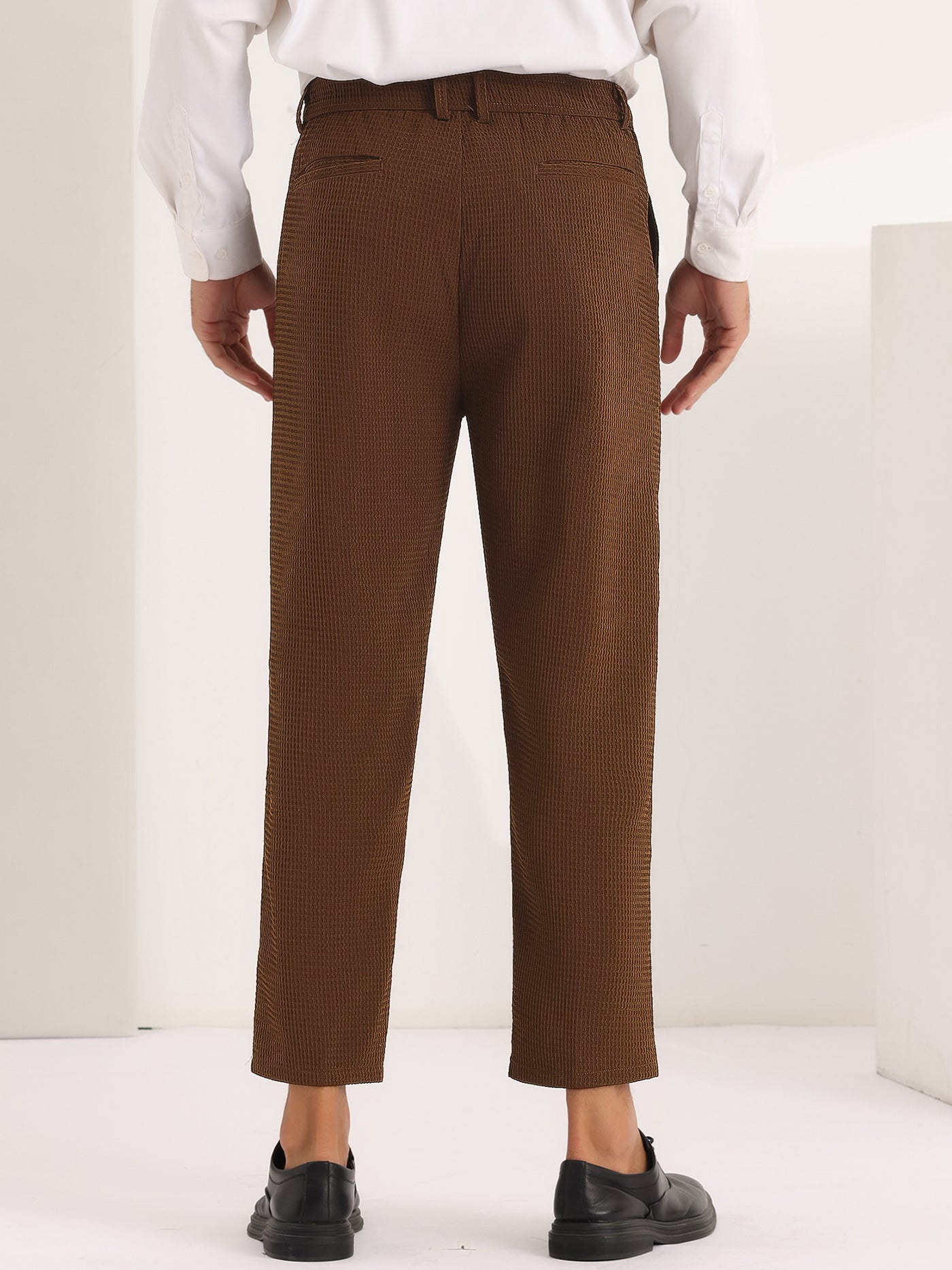 Bublédon Men's Solid Flat Front Waffle Ankle Length Dress Pants