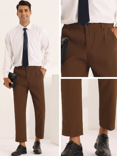 Men's Solid Flat Front Waffle Ankle Length Dress Pants