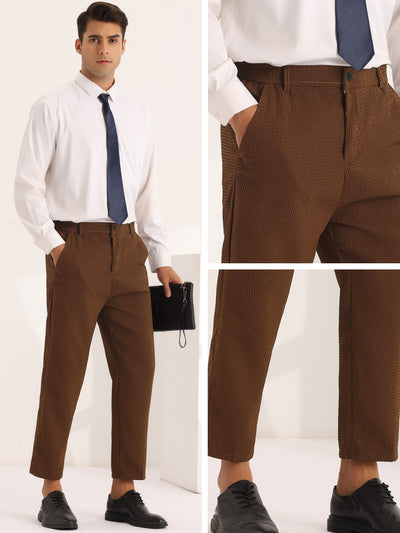 Men's Solid Flat Front Waffle Ankle Length Dress Pants