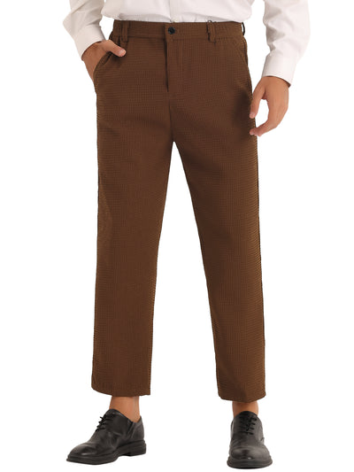 Men's Solid Flat Front Waffle Ankle Length Dress Pants