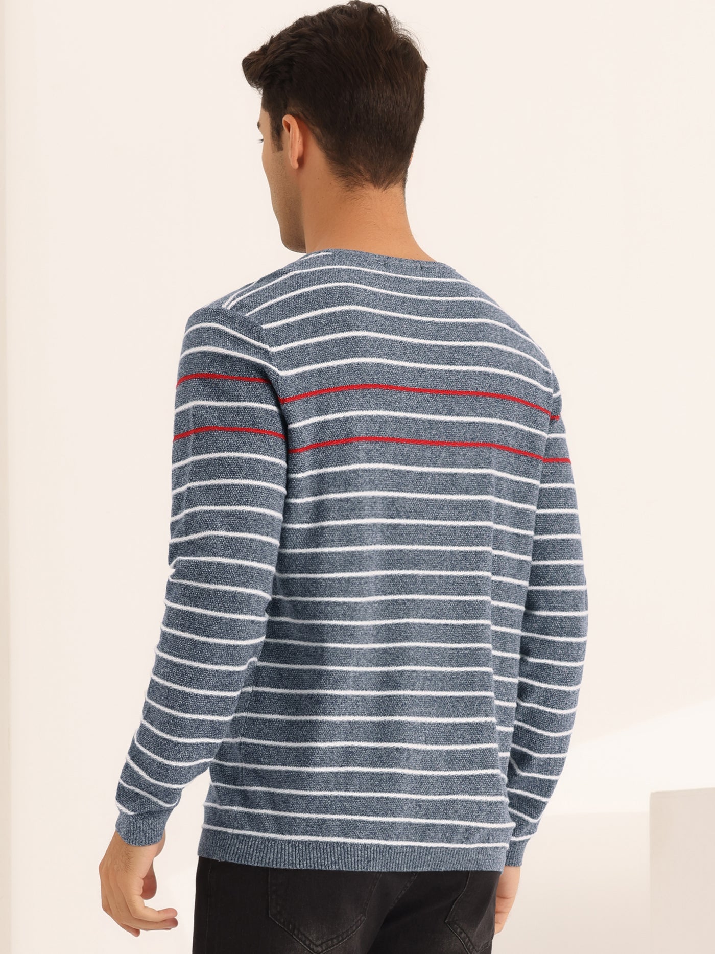 Bublédon Striped Sweaters for Men's Pullover Crew Neck Long Sleeves Knit Sweater