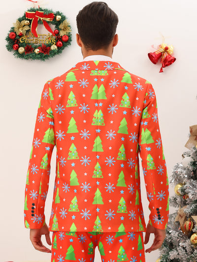 Christmas Printed Blazer for Men's Notch Lapel Costume Sports Coat