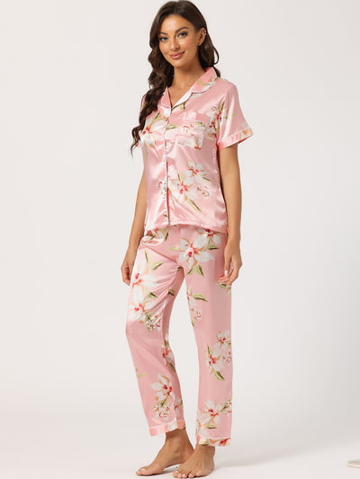 Women's 2pcs Floral Button Down Pajama Set Nightwear Sleepwear