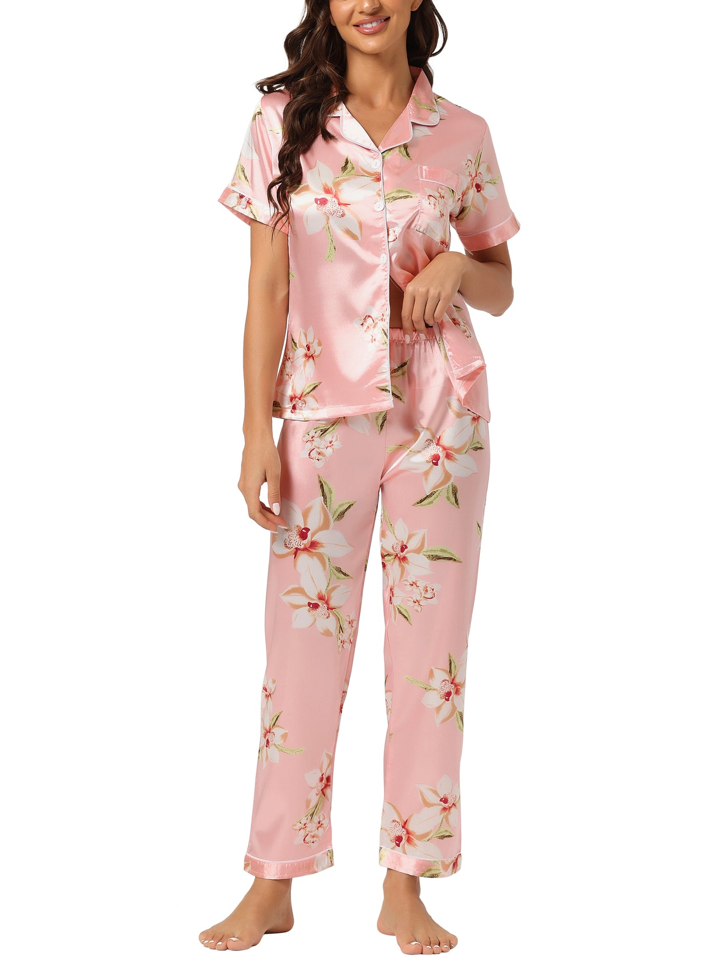 Bublédon Women's 2pcs Floral Button Down Pajama Set Nightwear Sleepwear