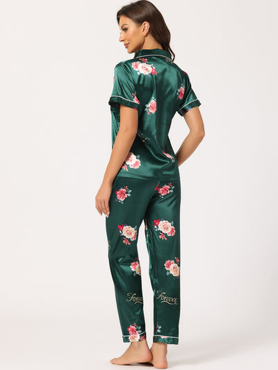 Women's 2pcs Floral Button Down Pajama Set Nightwear Sleepwear