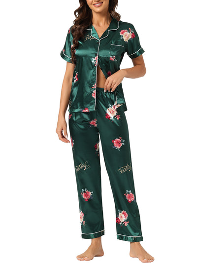 Women's 2pcs Floral Button Down Pajama Set Nightwear Sleepwear