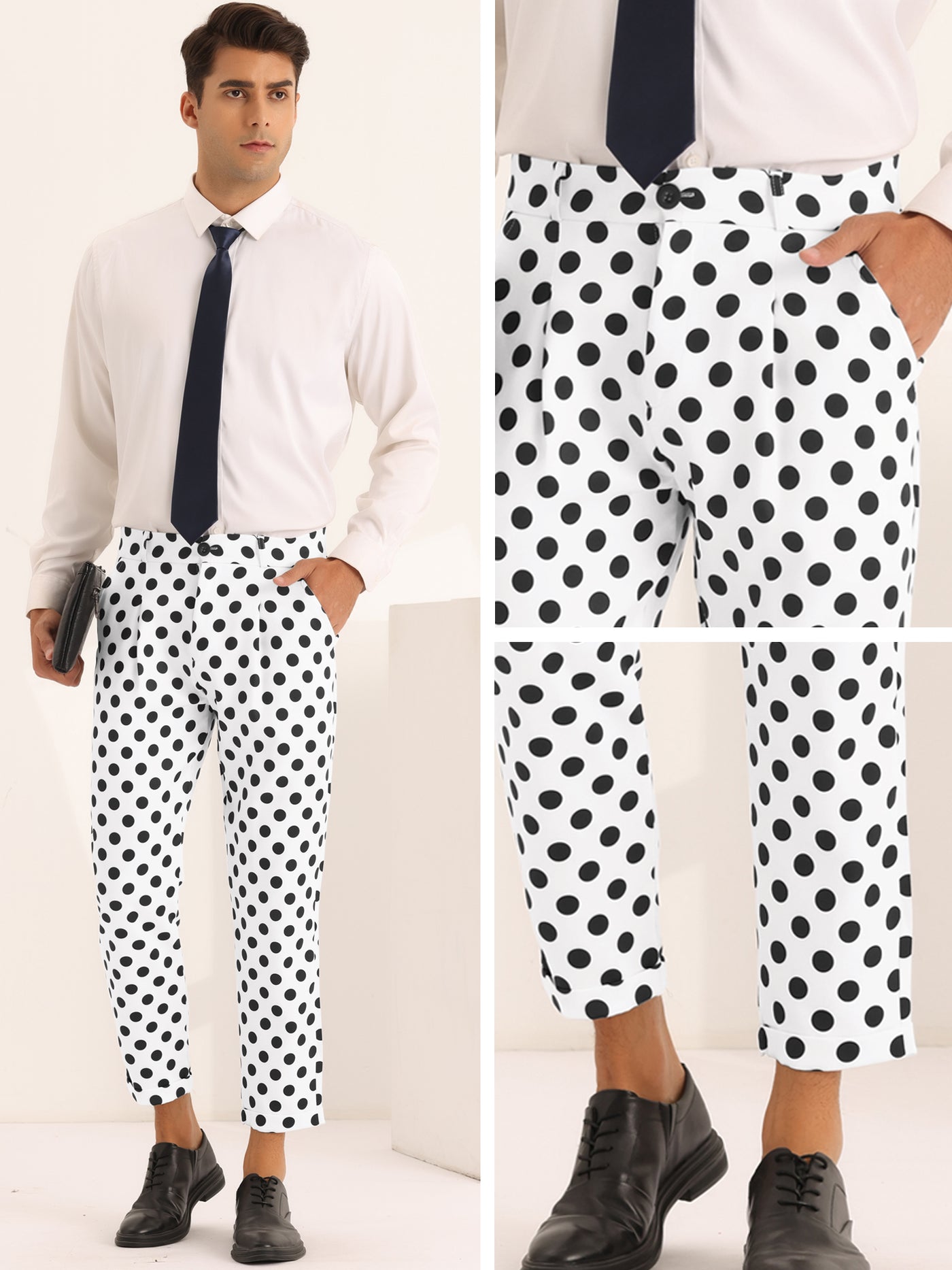 Bublédon Men's Slim Fit Business Printed Cropped Dress Pants