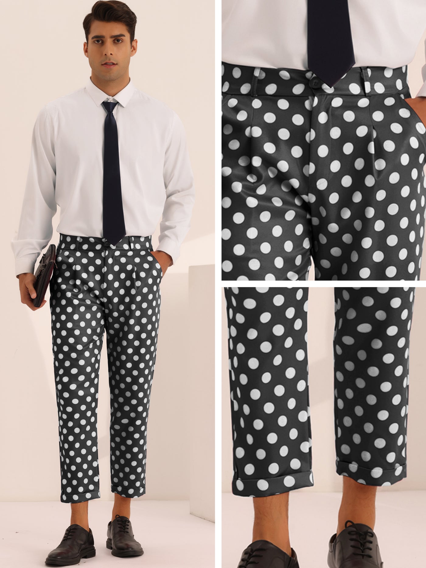 Bublédon Men's Slim Fit Business Printed Cropped Dress Pants