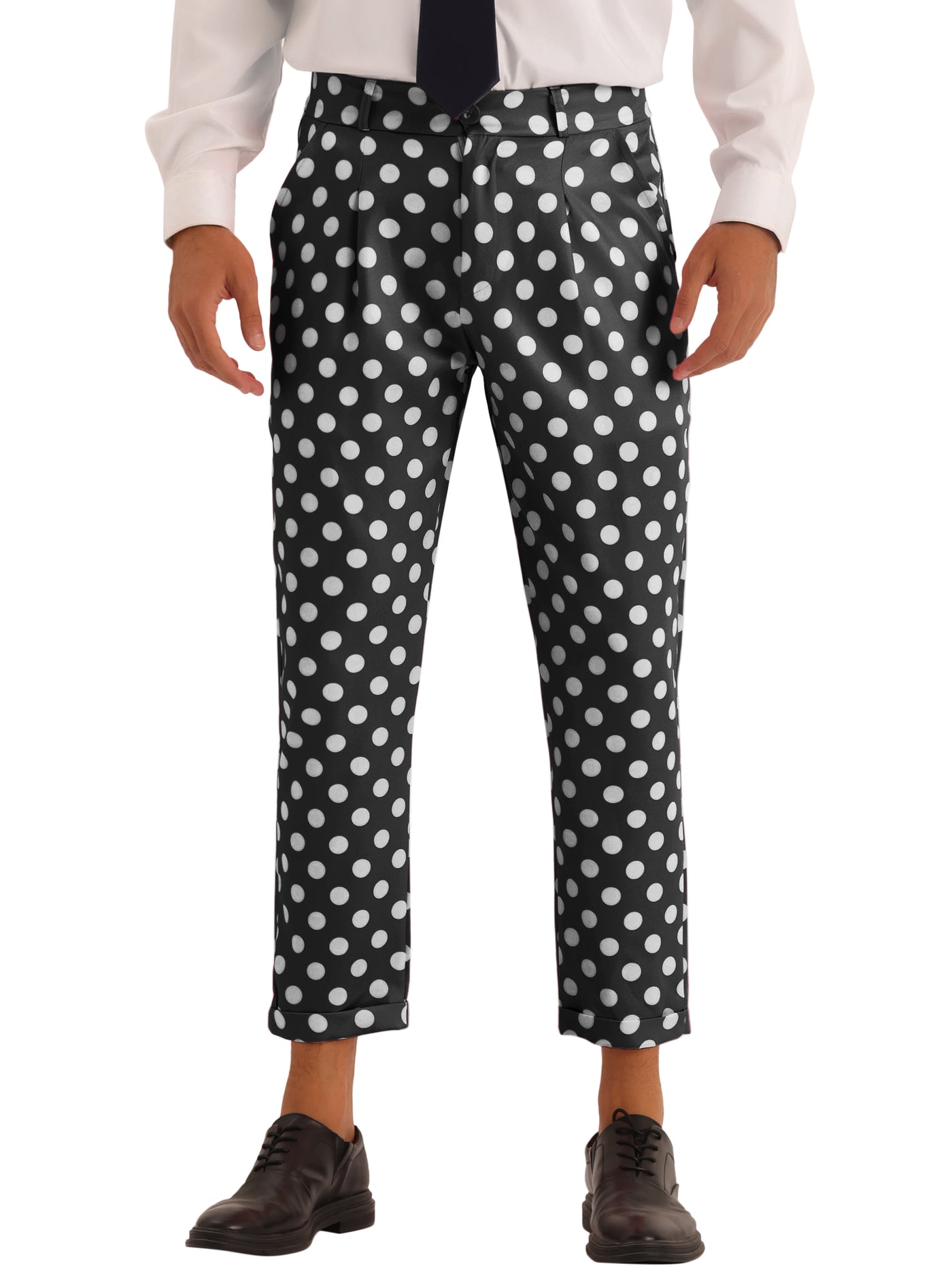 Bublédon Men's Slim Fit Business Printed Cropped Dress Pants