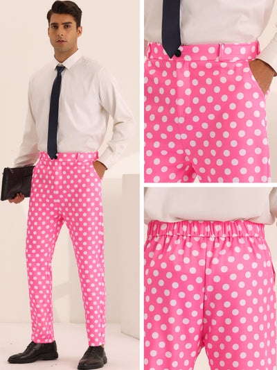 Polka Dots Dress Pants for Men's Big and Tall Flat Front Formal Printed Trousers