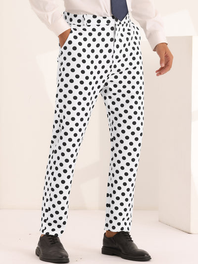 Polka Dots Dress Pants for Men's Big and Tall Flat Front Formal Printed Trousers