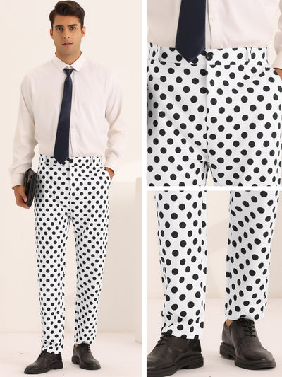 Polka Dots Dress Pants for Men's Big and Tall Flat Front Formal Printed Trousers