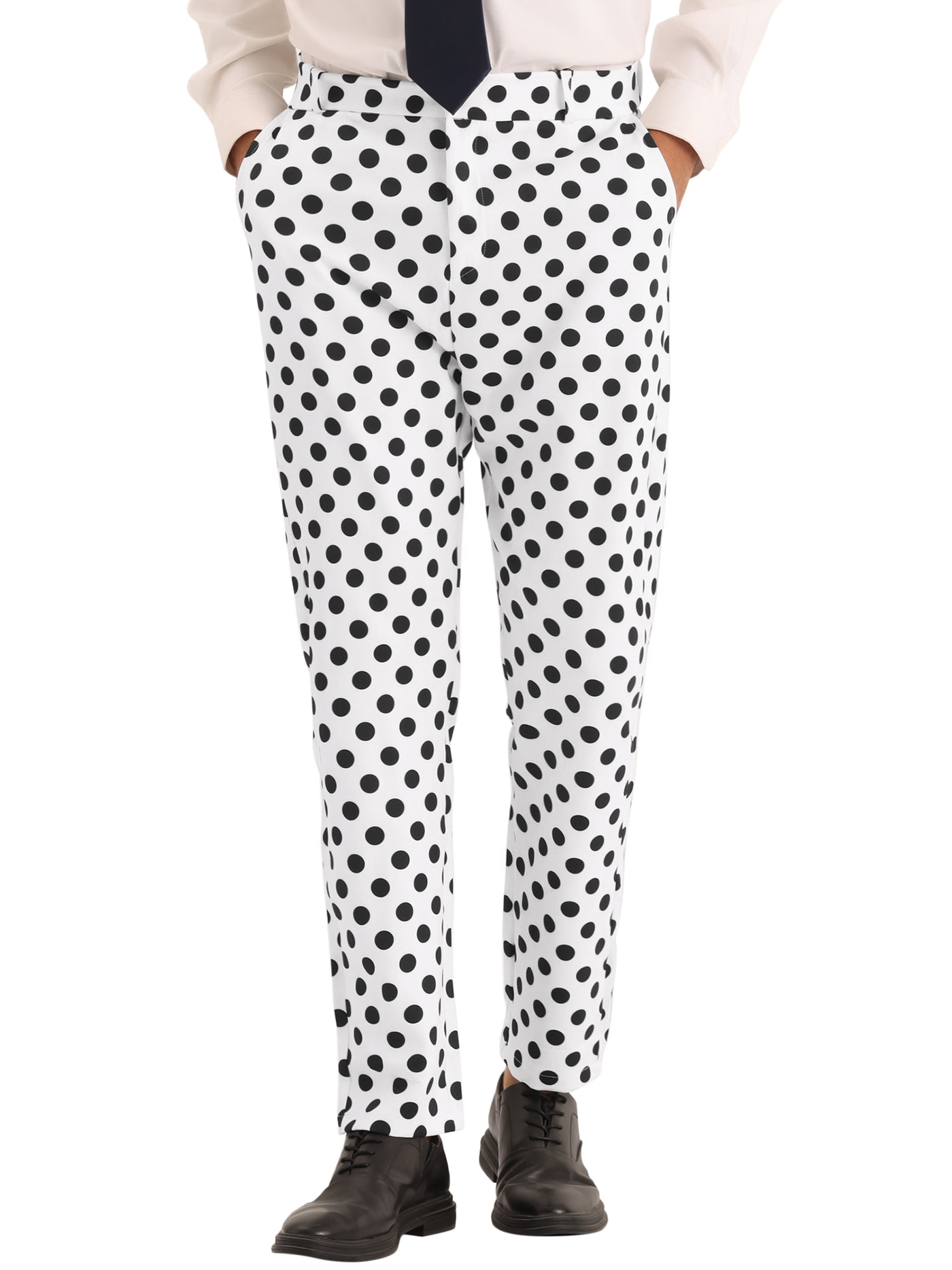 Bublédon Polka Dots Dress Pants for Men's Big and Tall Flat Front Formal Printed Trousers