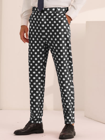 Polka Dots Dress Pants for Men's Big and Tall Flat Front Formal Printed Trousers