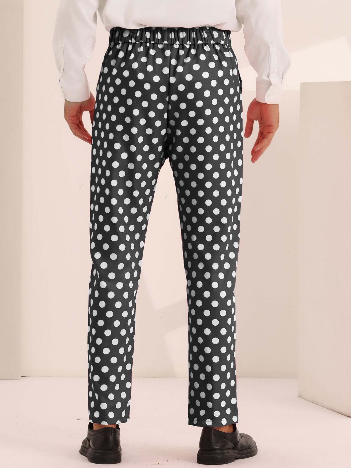 Bublédon Polka Dots Dress Pants for Men's Big and Tall Flat Front Formal Printed Trousers