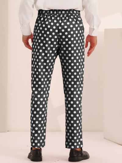 Polka Dots Dress Pants for Men's Big and Tall Flat Front Formal Printed Trousers