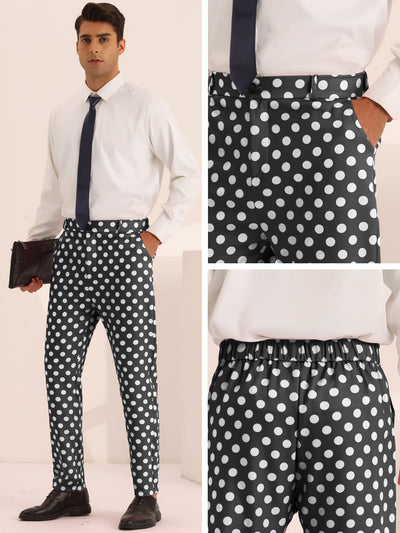 Polka Dots Dress Pants for Men's Big and Tall Flat Front Formal Printed Trousers