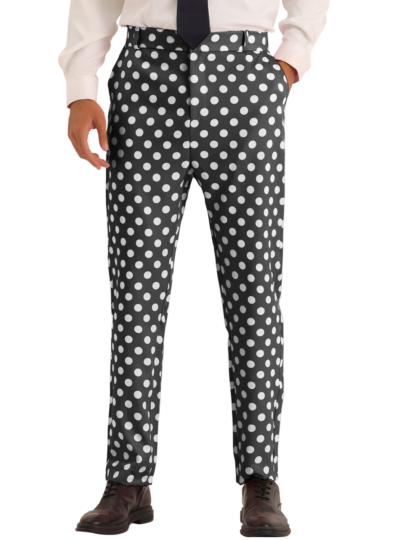 Bublédon Polka Dots Dress Pants for Men's Big and Tall Flat Front Formal Printed Trousers