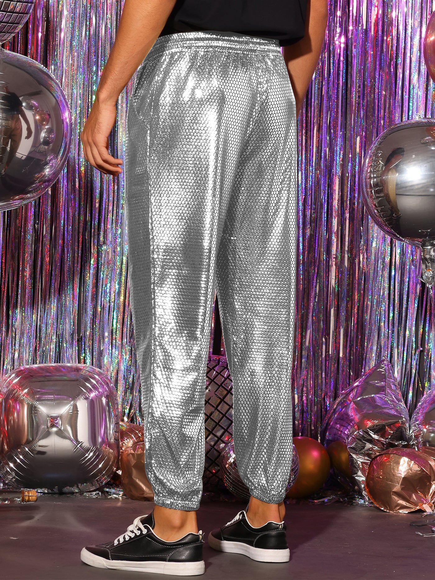 Bublédon Metallic Joggers for Men's Drawstring Waist Party Club Shiny Disco Pants