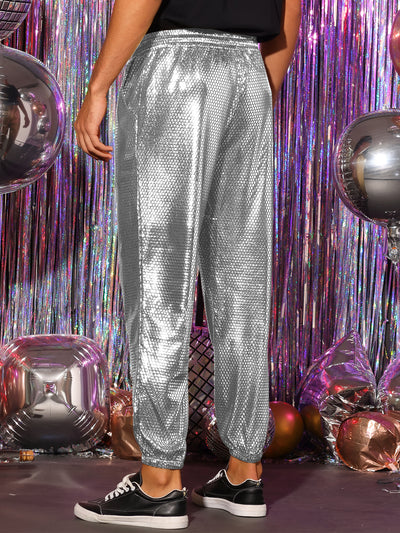 Metallic Joggers for Men's Drawstring Waist Party Club Shiny Disco Pants