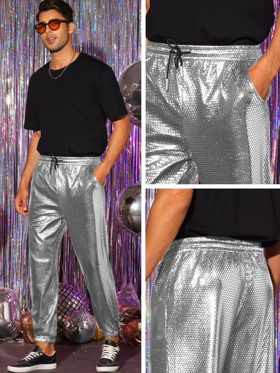 Metallic Joggers for Men's Drawstring Waist Party Club Shiny Disco Pants