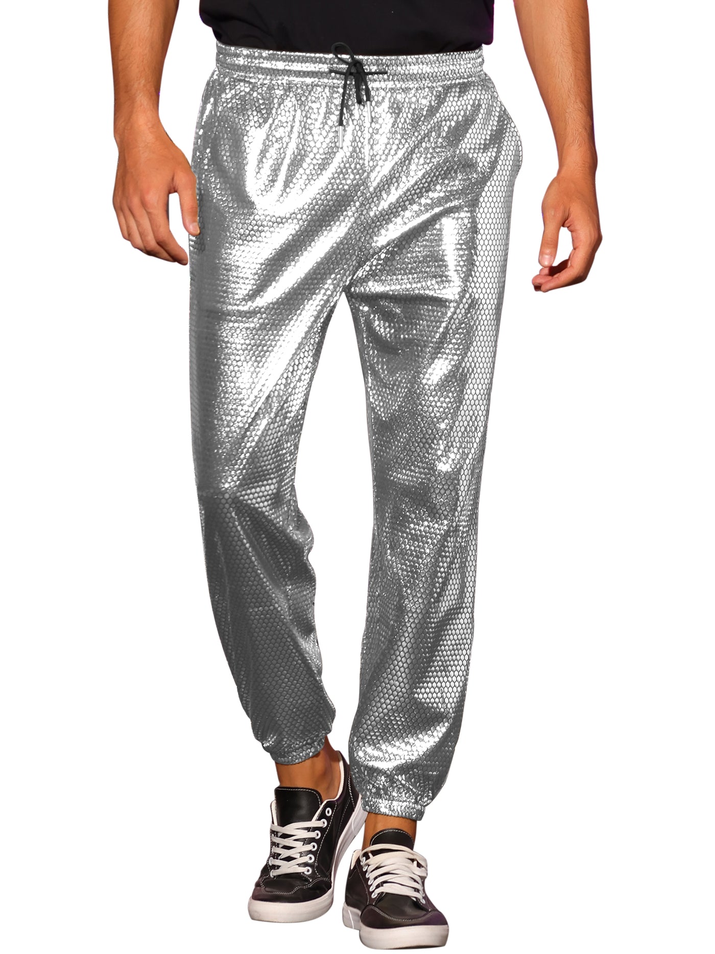 Bublédon Metallic Joggers for Men's Drawstring Waist Party Club Shiny Disco Pants